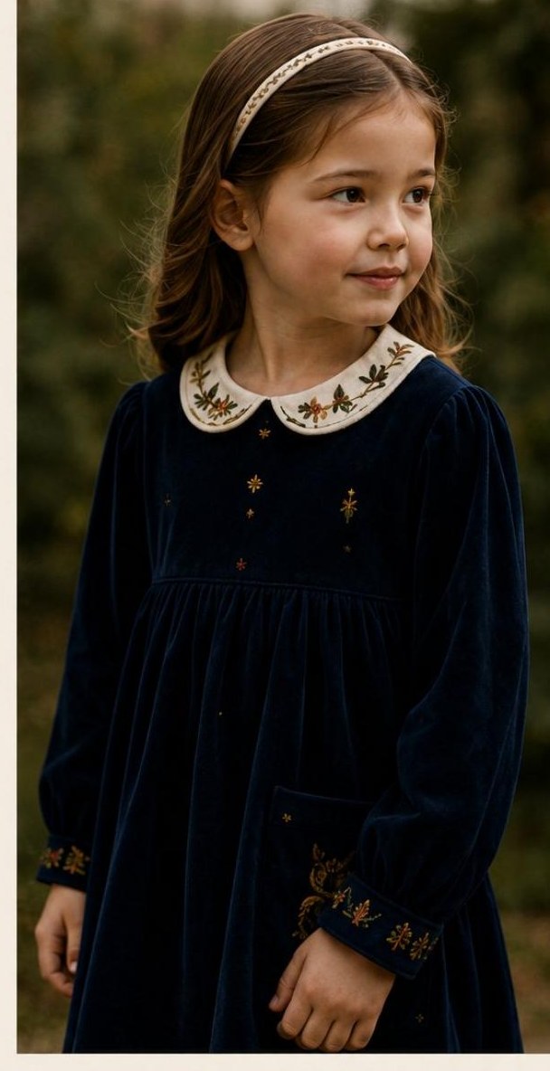 The Velvet Collar Dress — embroidery detail